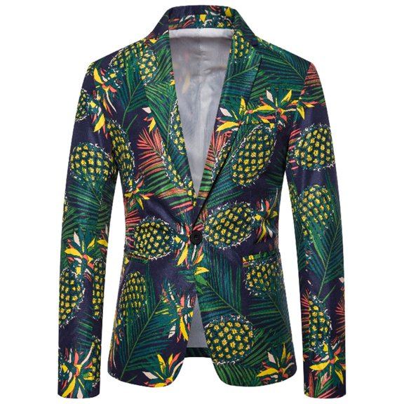 Lilgiuy Men Casual Hawaiian Holiday Sstyle Beautiful Flower Series Features Broken Flower Single Button Suit Army Green() Winter Clothes for 2022