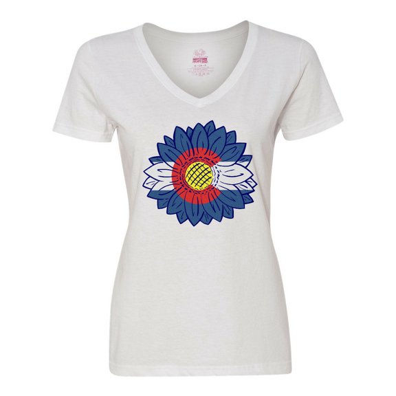 Inktastic Colorado Flag Sunflower Women's V-Neck T-Shirt