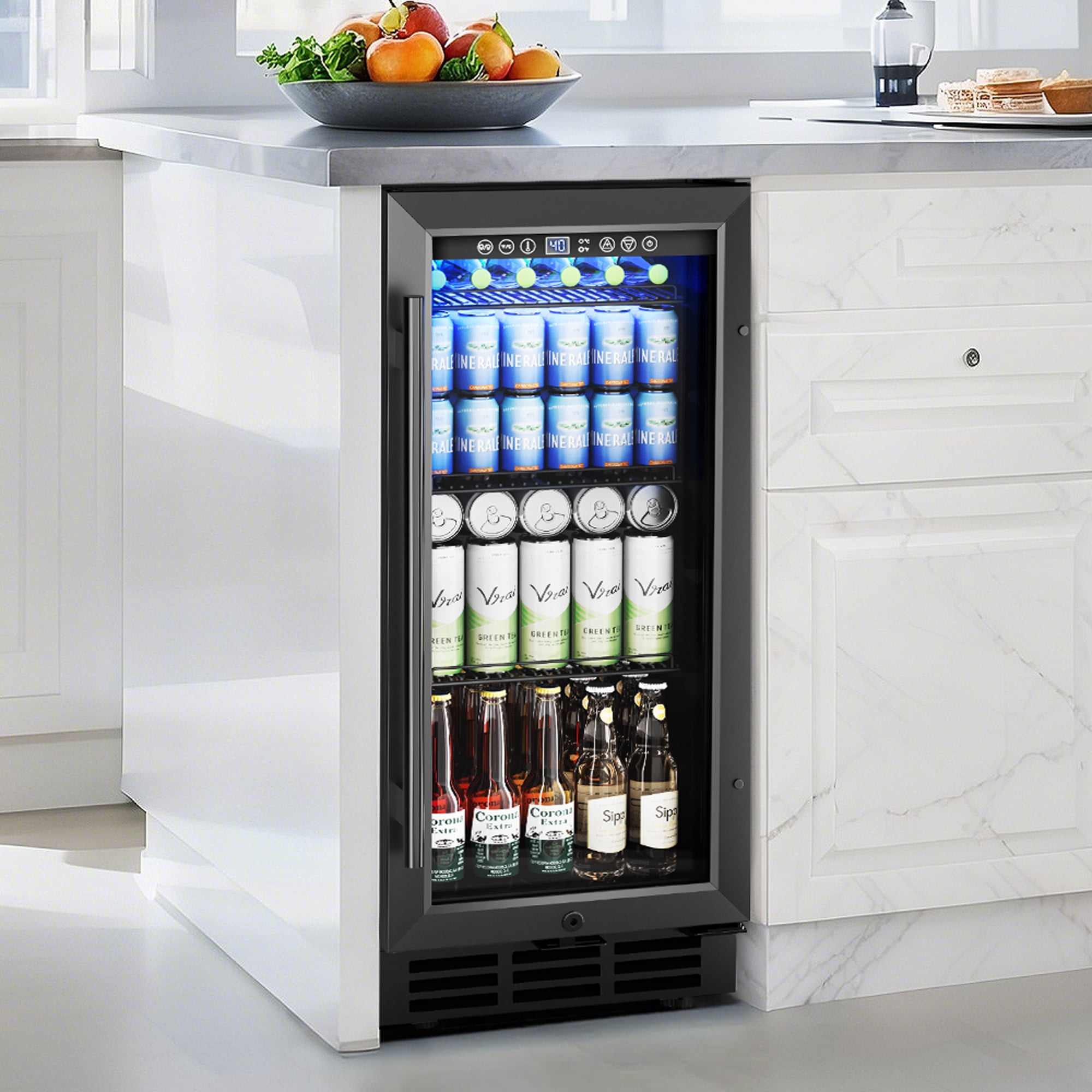 EUHOMY 130 Can Beverage Refrigerator Cooler, 3.2 cu ft Under Counter Drink Fridge with Glass Door & Touch Control, for Soda, Water, Beer & Wine