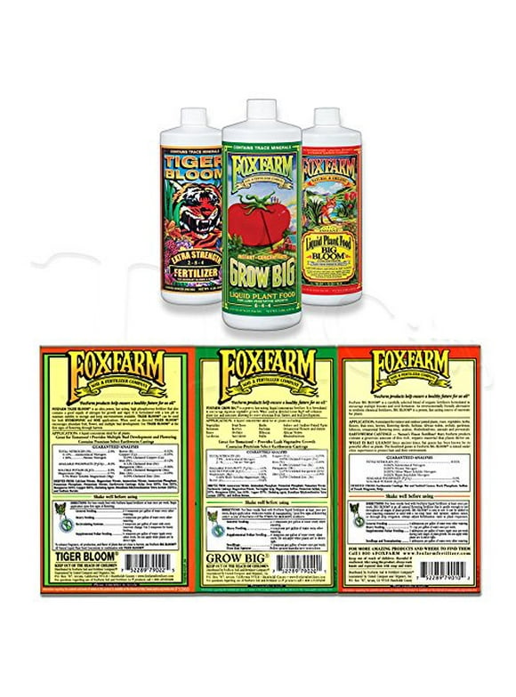 FoxFarm GLCMBX0006 Liquid Nutrient Soil Trio-Pints Grow Big, Tiger Bloom, 16 Fl Oz Combo Pack Fertilizer