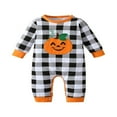 thumbnail image 1 of Combinaison Bébé Garçons Filles Manches Longues Col Rond à Carreaux Broderie Citrouille pour Halloween, 1 of 7