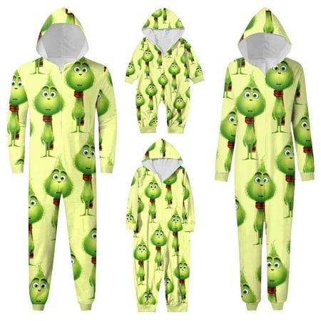 

Cyinyin Christmas Onesies For Women Fashion Printed Family Matching Hooded Long Sleeved Zipped Hooded Jumpsuit Set Christmas Pajamas