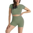 thumbnail image 1 of Traje de Yoga sin Costuras de Manga Corta de Verano de las Mujeres Traje de Yoga sin Costuras de Color Sólido de Dos Piezas Bodyfitting de Nylon, Conjunto de Gimnasio de Manga Corta, 1 of 5