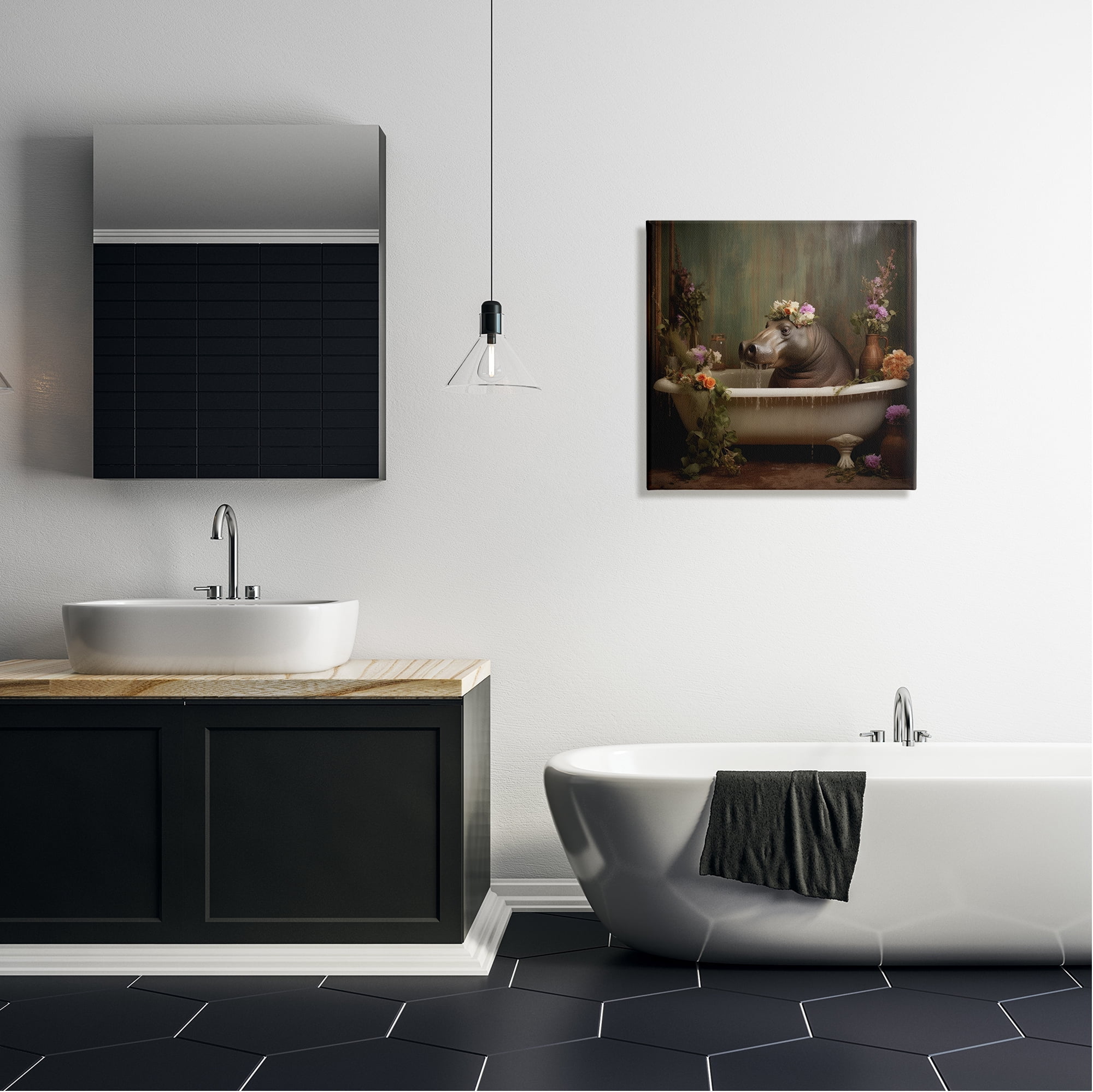 Stupell Industries Vintage Hippo Bathtub Animals & Insects Painting Gallery Wrapped Canvas Art Print Wall Art, 24 x 24