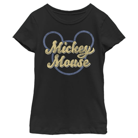 Girl's Mickey & Friends Mickey Mouse Distressed Name Silhouette Graphic Tee Black X Large