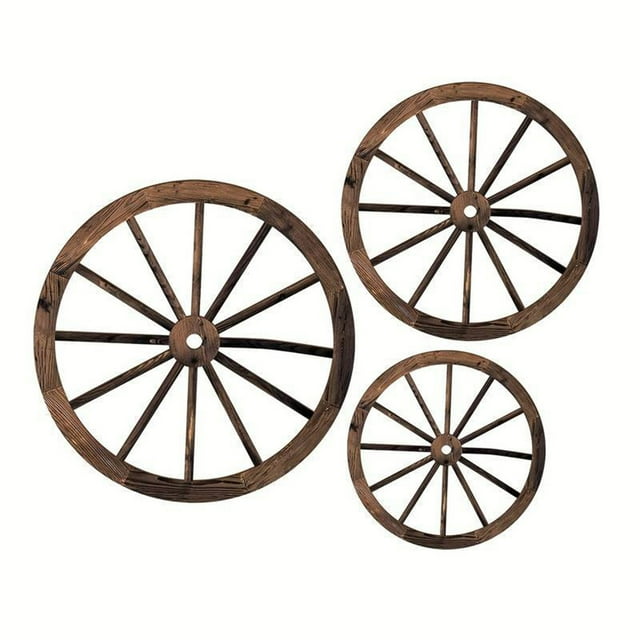 Ensemble Mural Décoratif 3 Pcs Roue Américaine Bois Vintage Rond