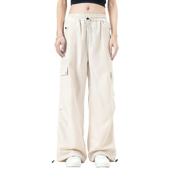 Pants for Women,Womens Vintage Multiple Pockets Cargo Pants Wide-Leg Casual Straight Streetwear Trousers