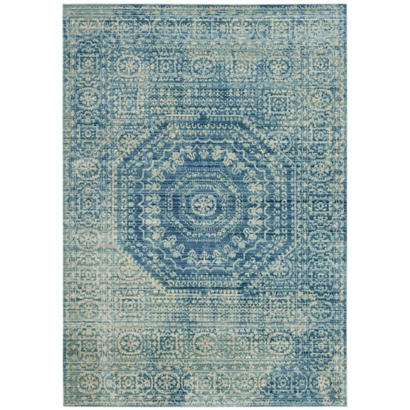 SAFAVIEH Valencia Fergal Transitional Polyester Area Rug, Blue/Multi, 5' x 8'