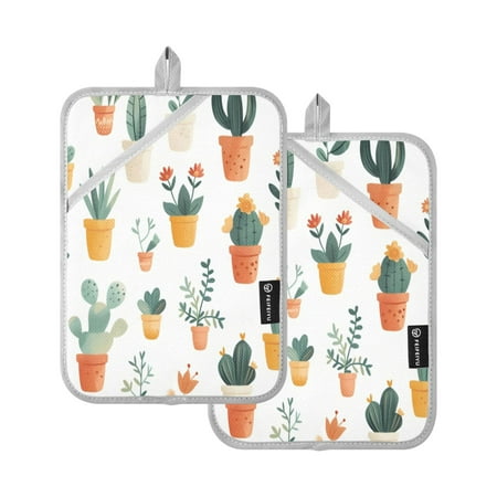

Two Pieces Of Square Heat Insulation Pad Oven Mitts 7x9.8 Inch Oven Microwave Kitchen Cooking Baking Cartoon Green Plant