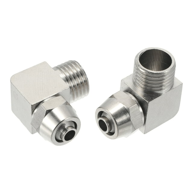 Conexiones de aire de Unique Bargains: codo de 90 grados para manguera de aire de 8 mm / 5/16" con unión rápida, cobre niquelado, 12.7 mm / 1/4" BSPT, 2 piezas tono plateado