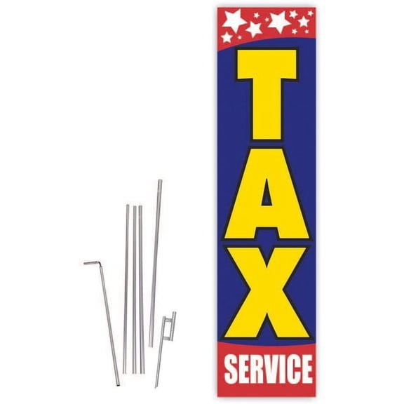 Cobb Promo Tax Service Blue Rectangle Boomer Flag with Complete 15ft Pole kit and Ground Spike