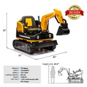 12V Electric Kids Ride On Excavator and Bulldozer with Remote Control, 360 Degree Rotating, Track Design Wheels, MP3, Toolbox (Yellow)