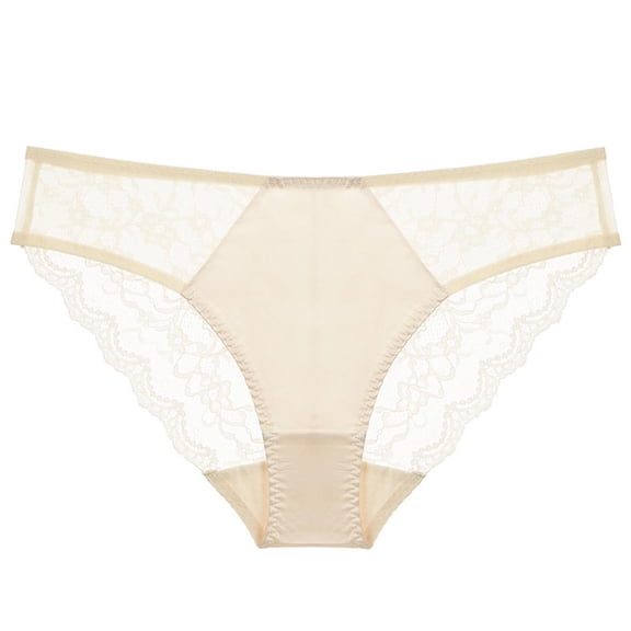 Cotton Underwear Women Pack Women's Bikini Panties Sheer Lace Briefs Lightweight Thin Mesh Underpants Beige L