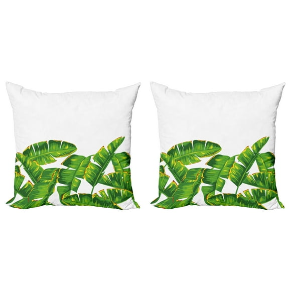 Ambesonne Nature Throw Pillow Cover 2 Pack, Vibrant Tropical Foliage, 16", Hunter Green Yellow