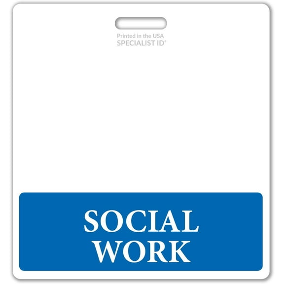 Oversized Social Work Badge Buddy Horizontal - XL Badge Buddies for Social Workers - 3 3/8 X 4 1/8 Role Identification Badge Backer Card - USA Printed by Specialist ID (Blue)