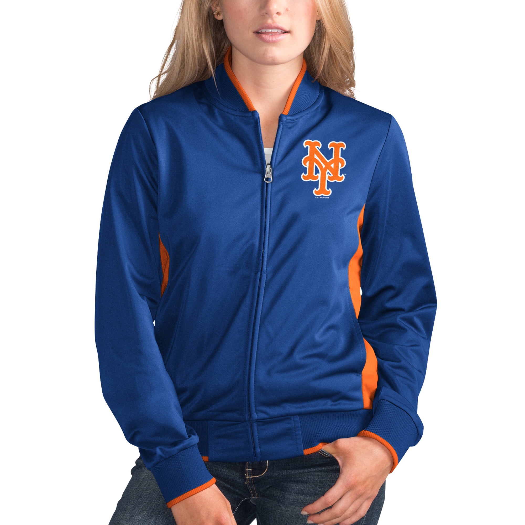 New York Mets G-III 4Her by Carl Banks Women's Triple Track Jacket Royal Orange by G-III LEATHER FASHIONS INC
