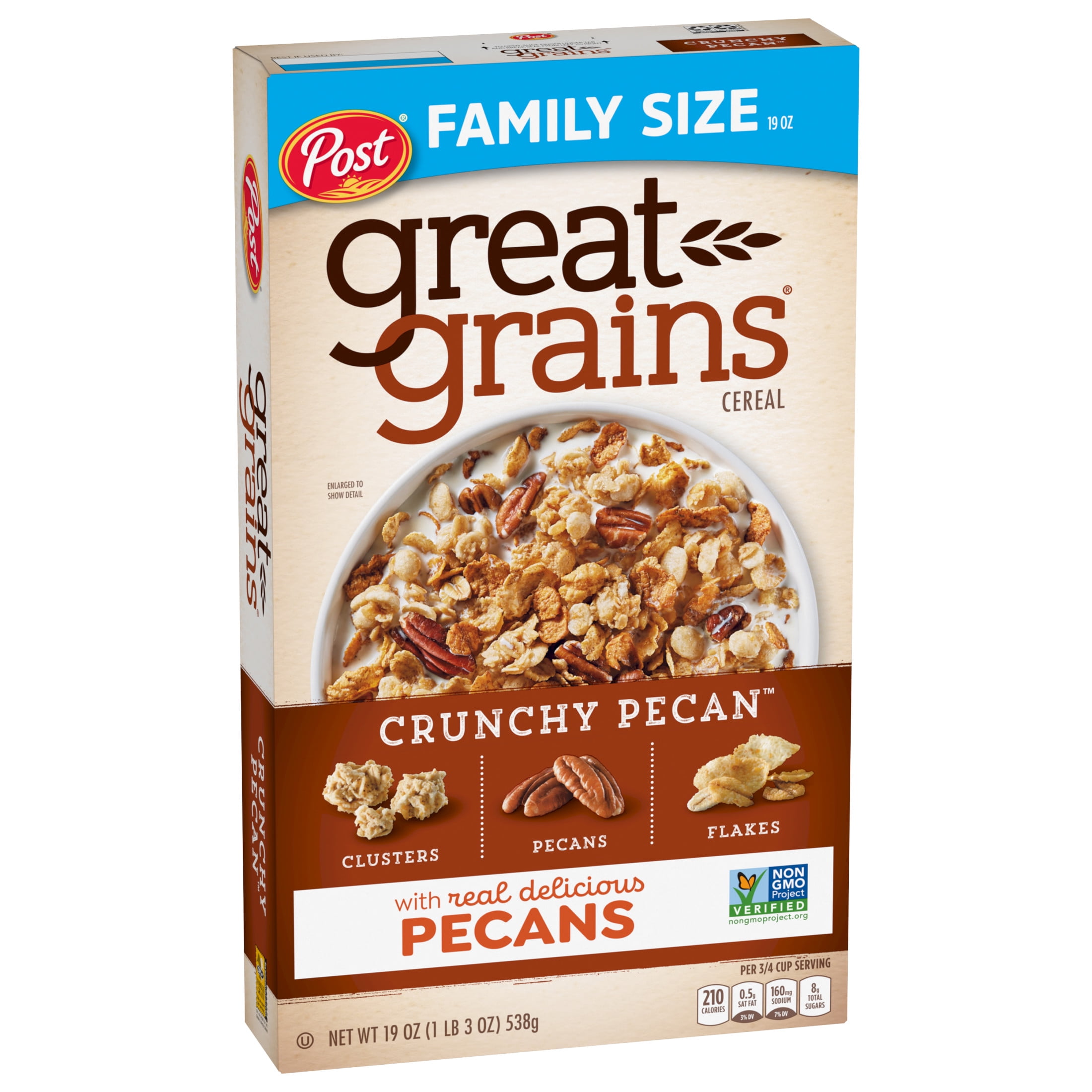 Post Great Grains Crunchy Pecan Breakfast Cereal, Non GMO, Heart Healthy, Low Fat, Whole Grain, 19oz (Pack 6)