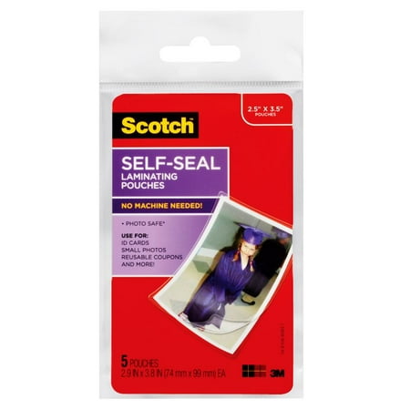 Scotch Self-sealing Laminating Pouches 5 Pack, Wallet Size