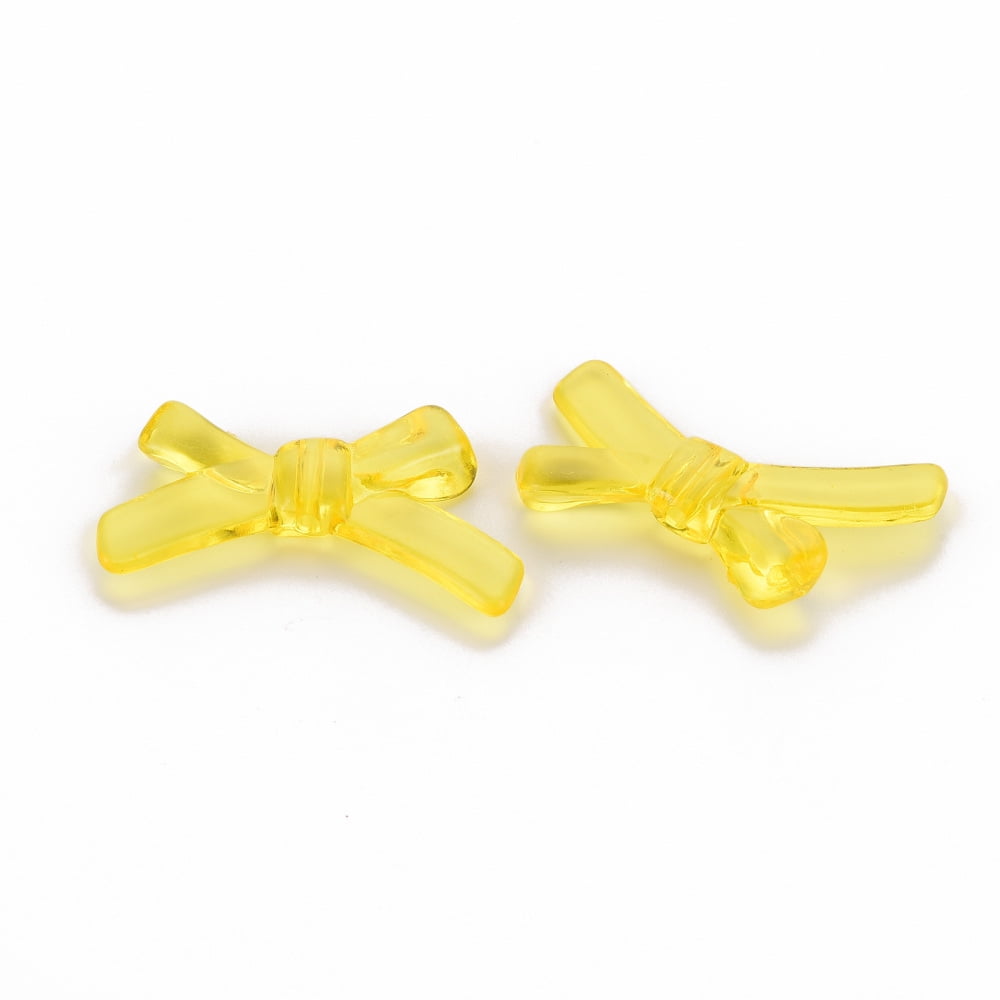 Transparent Acrylic Beads Bowknot Yellow 20x34x5.5mm Hole: 1.8mm about 435pcs/500g