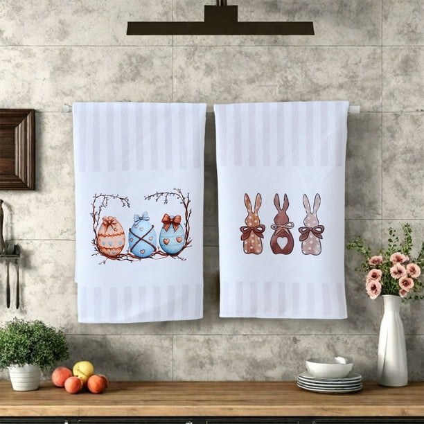 Toalla de Pascua, Paño de Cocina Suave y Absorbente, Tela de Algodón y Poliéster Blanca Festiva, Diseño Duradero para Uso Diario, Ideal para Secar Las Manos y Los Platos, Perfecta para Decoración Nav
