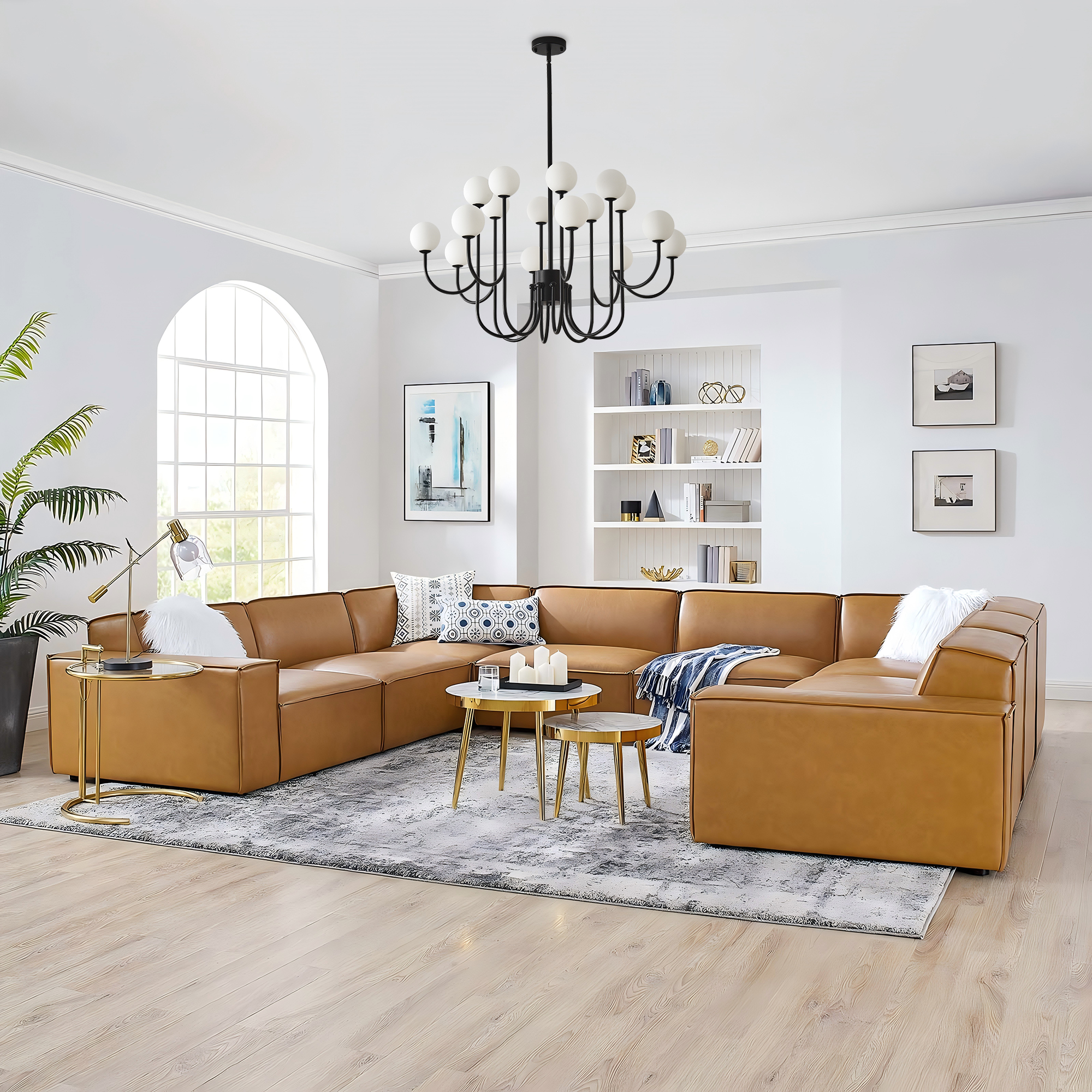 Black Sputnik Chandelier, 16 Lights Modern Chandelier for Dining Room Mid Century Chandelier Large 36” Ceiling Pendant Light Fixtures with Milk Glass Globe Shades for Foyer Living Room Kitchen Island