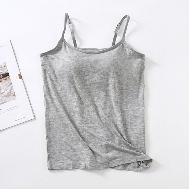 Camisola modal con almohadilla para el pecho, ropa interior inalámbrica, copa integrada, camiseta de fondo ajustado, tirantes finos ajustables para mujer