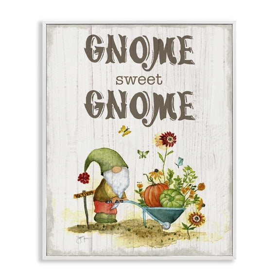 Stupell Industries Cottage Sweet Gnome Floral Harvest White Framed Giclee Art, 11 x 14, by Janet Tava