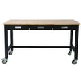 thumbnail image 6 of 60" Work Bench with 3 Drawers Storage, Wood Workbench with Steel Frame & Wheels, Work Table for Garage Home Office, 6 of 8