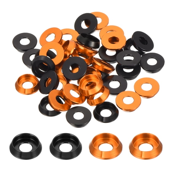 Uxcell M3 Cone Cup Countersunk Washers Aluminum for Screw RC 40Pcs Black/Orange