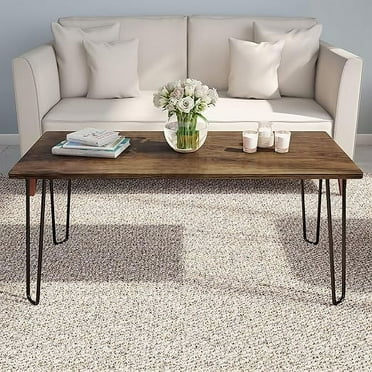 Lavish Home Coffee Table with Hairpin Legs - Modern Industrial Style Home Decor - Woodgrain-Look and Steel Accent Living Room Furniture (Brown)