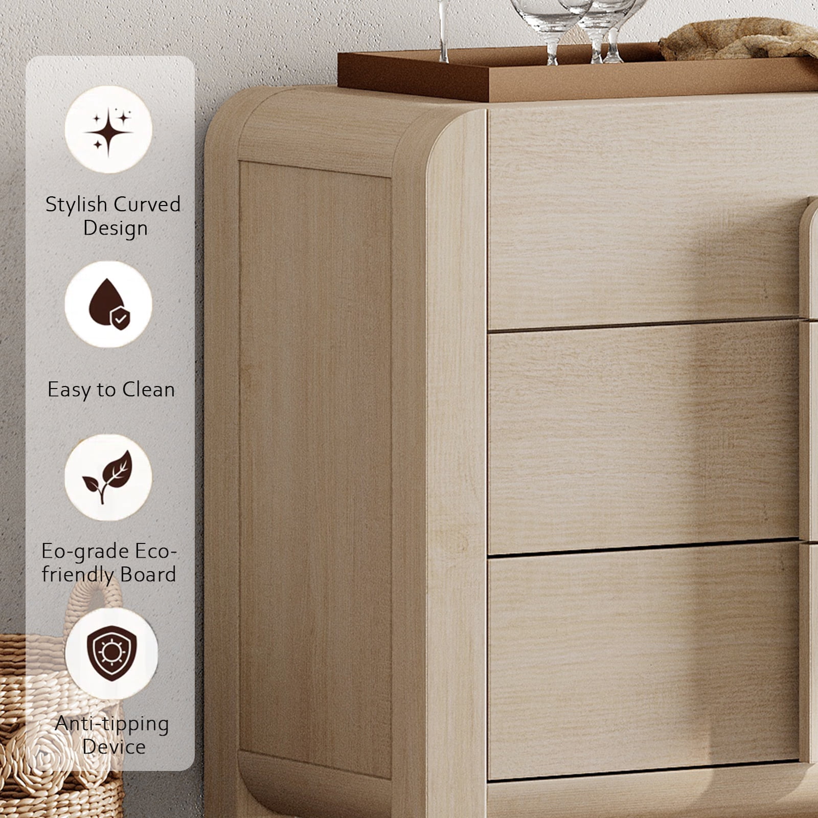 Modern Wood 3-Drawer Dresser with Curved Profile Design, Mid Century Dresser Organizer Storage for Bedroom,Living room, Entryway