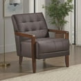 thumbnail image 6 of Lenie Accent Armchair- Button Tufted Dark Brown Leather- Wood Frame, 6 of 6