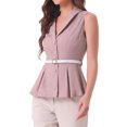 thumbnail image 4 of CHALECO DE OFICINA CON CINTURÓN Y HEM PEPLUM SIN MANGAS DE LAPEL PARA MUJERES INSPIRADO EN CHIC EN GRIS Y ROSA, 4 of 6
