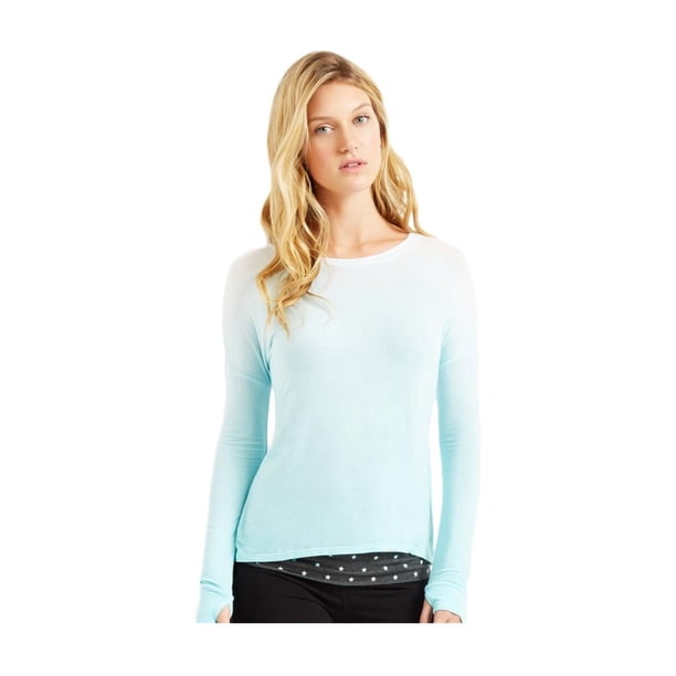 Aeropostale - Camiseta gráfica para mujer con corte degradado en la espalda, azul, grande
