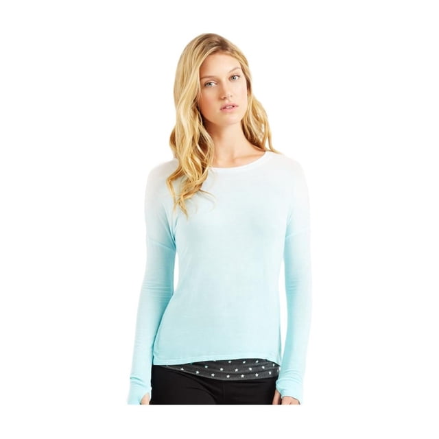 Aeropostale - Camiseta gráfica para mujer con corte degradado en la espalda, azul, grande