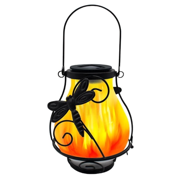 Solar Lanterns IP65 Waterproof Decoration Lighting Flickering Flames Solar Lantern Outdoor Solar Lights Outdoor Hanging Solar Lantern Garden Decorative Lanterns Metal Glass