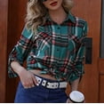 thumbnail image 5 of DondPO Long Sleeve Shirts Dress Shirts for Women Plaid Shirts For Women Long Sleeve Button Down Christmas Fall Jacket Womens Tops Flannel Shirt Green XL, 5 of 7