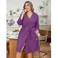 thumbnail image 6 of Ekouaer Women Plus Size Robe Knee Length Lightweight Bathrobe Short Kimono Robes with Pockets Maternity Robe Black 3X, 6 of 6