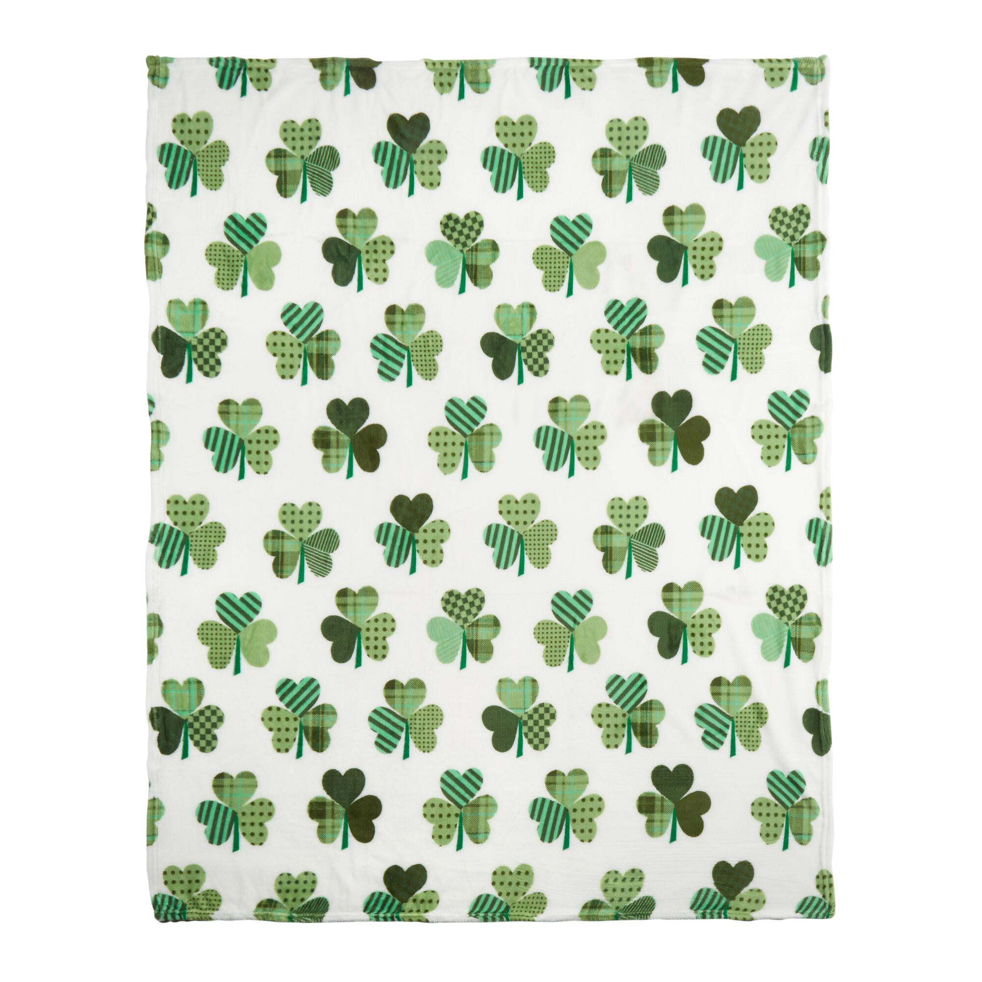 rouihot 60x80 Inches Flannel Throw Blanket Green Cartoon Clover Leaves for St Patrick Day Four Home Decorative Warm Cozy Soft Blanket for Couch Sofa Bed 