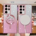 thumbnail image 4 of Zonrw Para Samsung Galaxy S22 Ultra Funda Magnética Para Mujer Niña Suave Lindo Lujo Amor Corazón Chapado Bling Degradado Glitter Funda Para Teléfono Compatible Con Magsafe Transparente A Prueba De Go, 4 of 5
