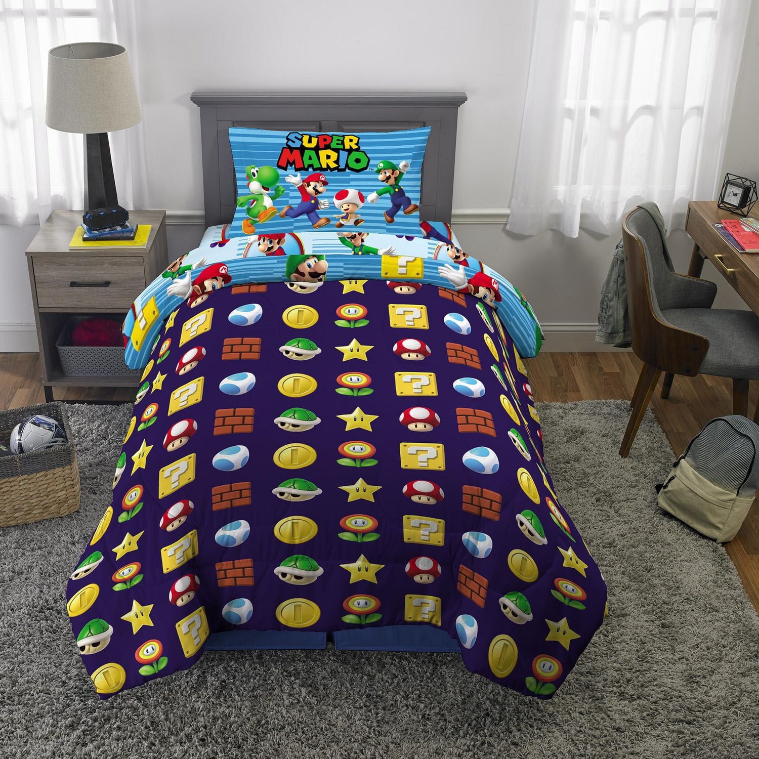 Super Mario "Mario Brothers Madness" 4PC. Bed Set plus Bonus Tote