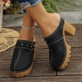 thumbnail image 2 of Mules for Women Lug Sole Platform High Heels Slip on Backless Sandals Boho Flower Hollow out Breathale Summer Dress Shoes Slippers Black Size 7.5, 2 of 6