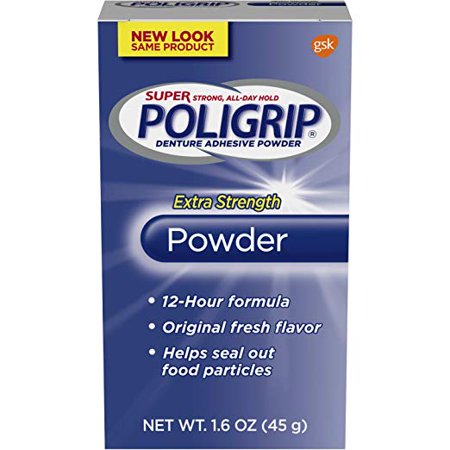 Extra Strength Adhesive - 2 Pack Super Poligrip Extra Strength 12h Denture Adhesive Powder, 1.6 Oz Each