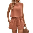 thumbnail image 2 of vigerkar Linen Short Sets for Women Two Piece Matching Casual Sleeveless Tank Top and High Waisted Shorts Summer Outfits Orange, M, 2 of 7