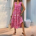 thumbnail image 4 of VEKDONE Robe d'Été pour Femme à Imprimé Floral, Col en V, Sans Manches, à Franges, Ample et Confortable, Rose Vif, TG, 4 of 5