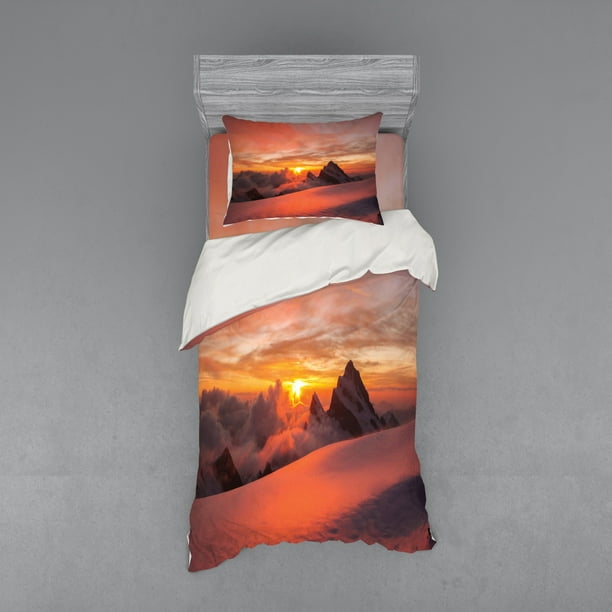 Mountain Duvet Cover Set Sunrise In Swiss Alps With View Of Natural Paradise Theme Bedding Shams And Fitted Sheet 3 Sizes By Ambesonne Com - Mountain Themed Toddler Bedding Mountain Duvet Cover Set Sunrise In Swiss Alps With View Of Natural Paradise Theme Bedding Shams And Fitted Sheet 3 Sizes By Ambesonne Com - Mountain Themed Toddler Bedding