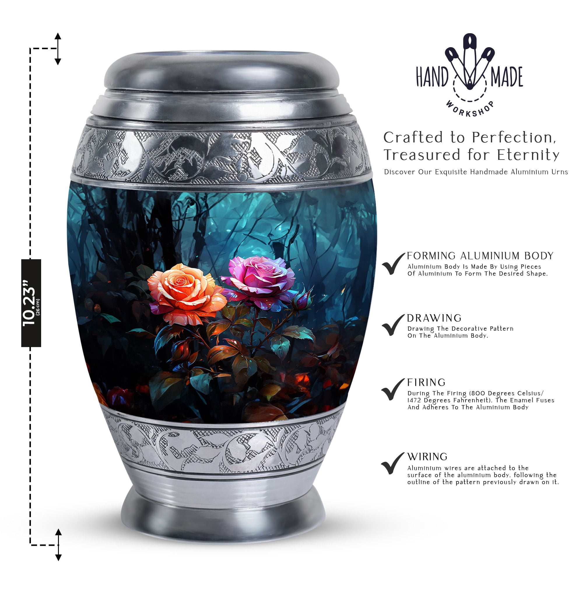 Pink And Yellow Flower Rose Urn, Urns For Adult Female, Urn For Ashes, Funeral Urns For Adult Ashes Men, Cremation Urns For Human Ashes, Urns For Human Ashes Adult Female, Large Urn - 10 Inches