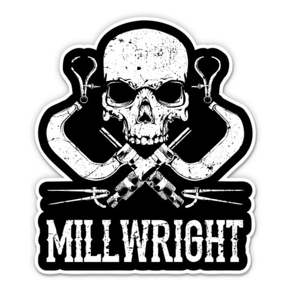 Millwright Skull - 3" Vinyl Sticker - For Car Laptop Water Bottle Phone - Waterproof Decal