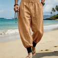 thumbnail image 2 of HOMADLES Mens Casual Linen Joggers Pants Elastic Waist Loose Fit Sports Pants Side Pocket Outdoor Athletic Pants Yellow Size L, 2 of 9