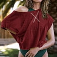 thumbnail image 3 of Hueook Fall Short Sleeve Workout Tops For Women Crew Neck Criss Cross Back Yoga Athletic Tee Cotton Shirts Wine XL, 3 of 6